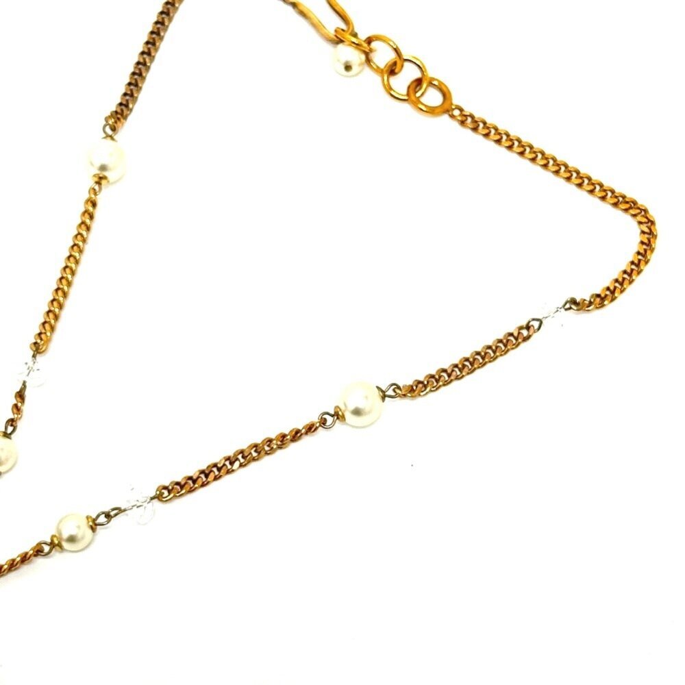 CHANEL Authentic Gold Pearl Logo Necklace - Picture 3 of 9